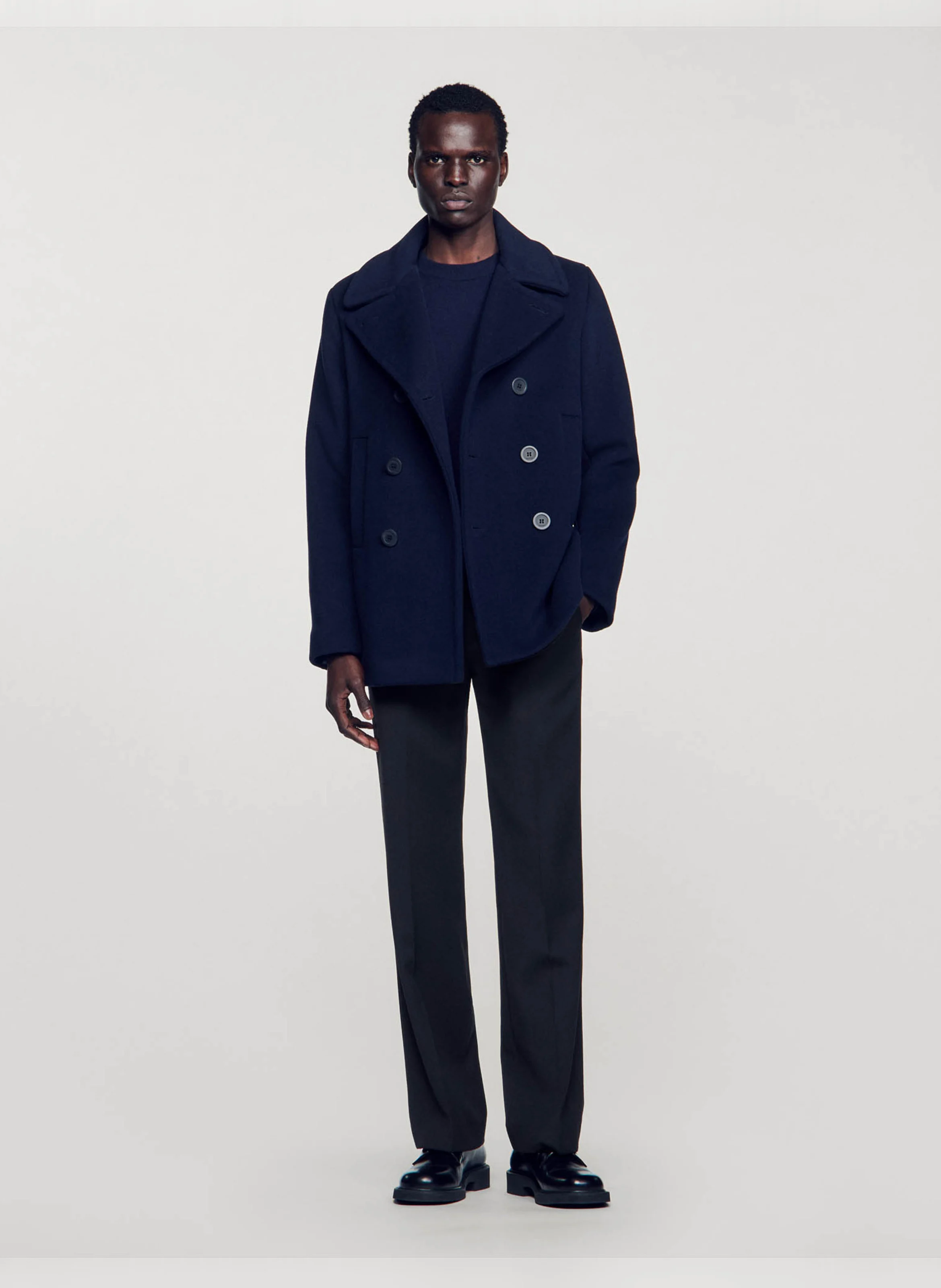 Manteau droit en laine mélangée | Bleu