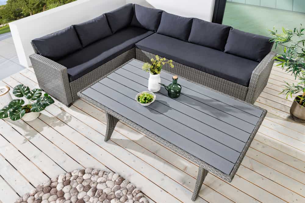 Outdoor Sitzgruppe MONACO 240cm anthrazit Polyrattan Gartenmöbel-Set Ecklounge wetterfest