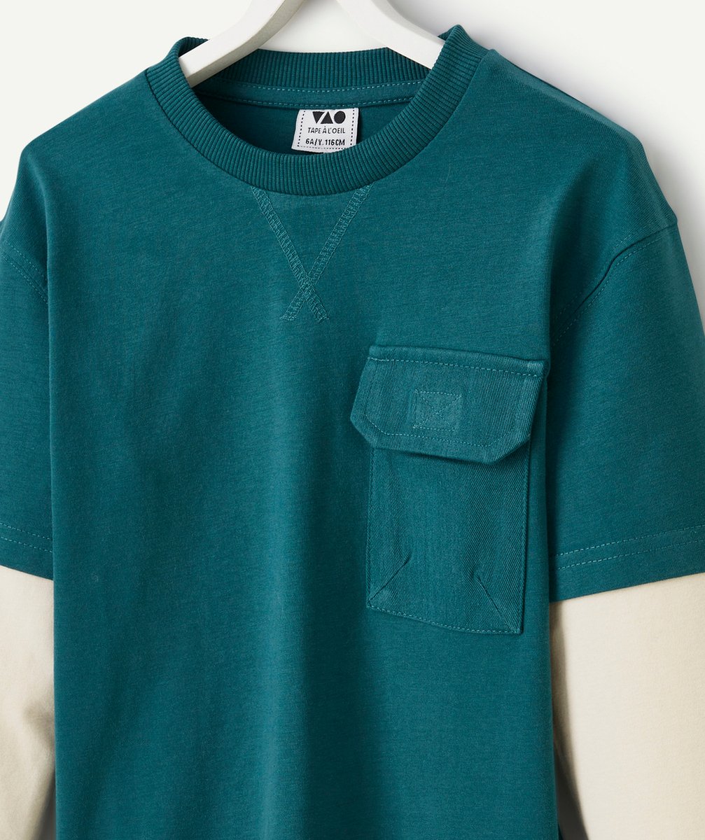 T-SHIRT 2 EN 1 GARÇON EN COTON BIO VERT ET BEIGE