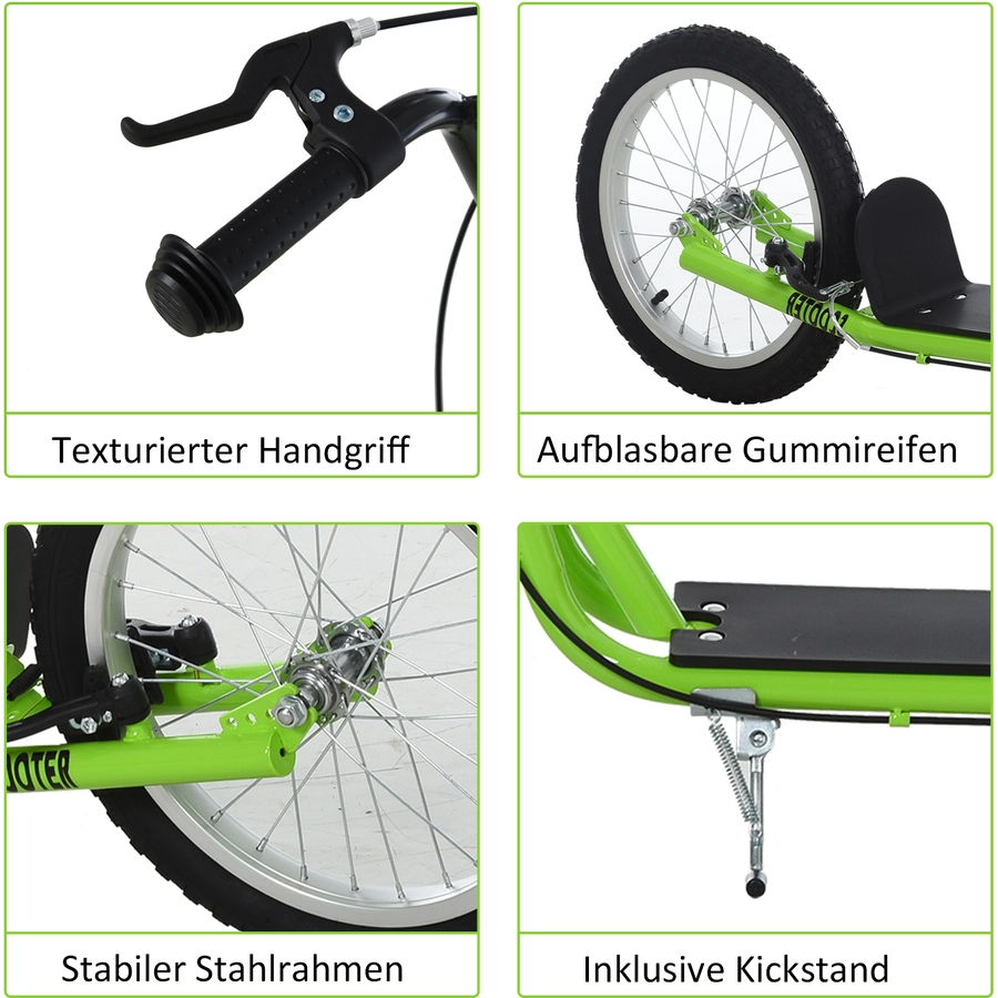 HOMCOM Kinderscooter mit Handbremse grün