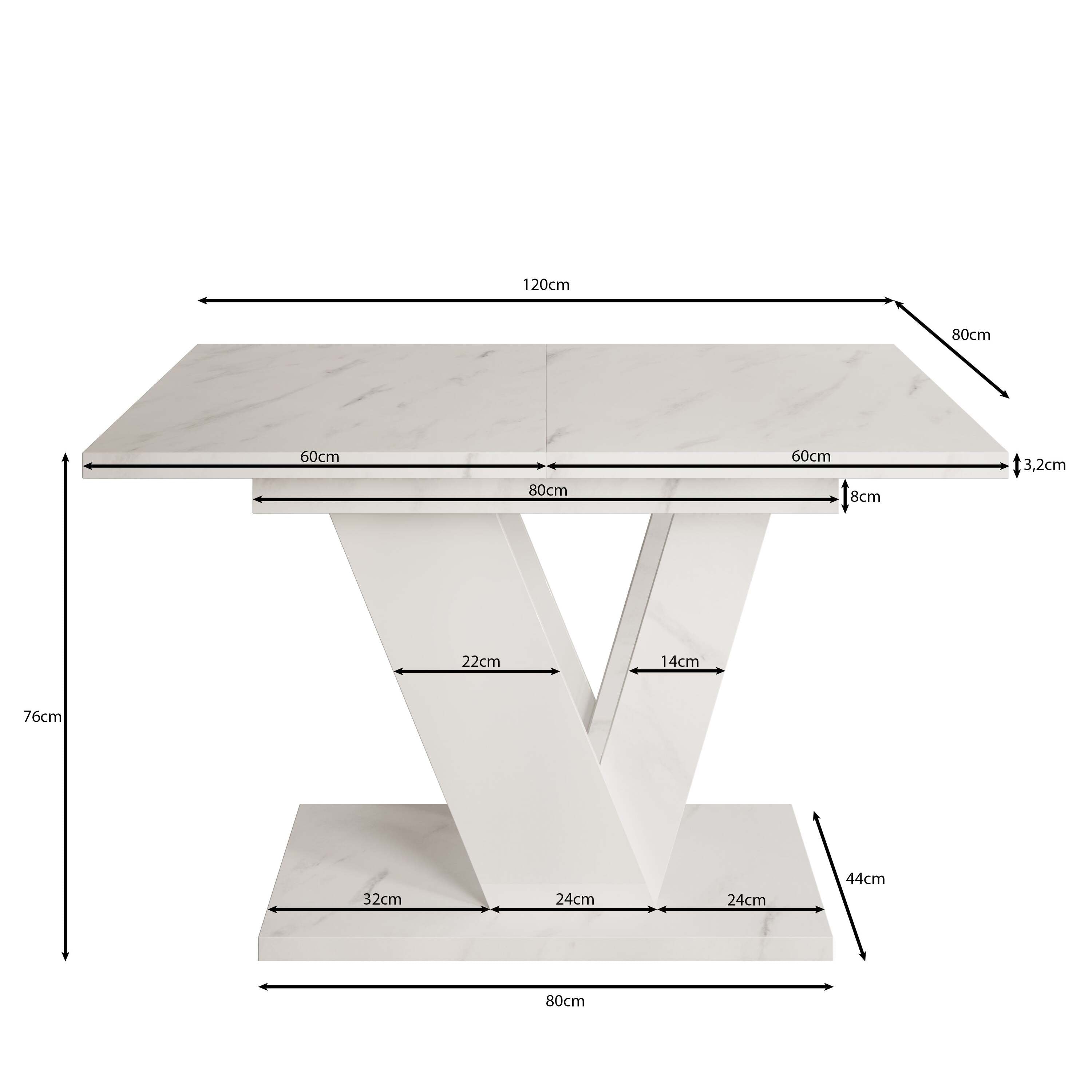 Meubella - Eetkamertafel Dayman - Wit marmer - 160 cm - Uitschuifbaar
