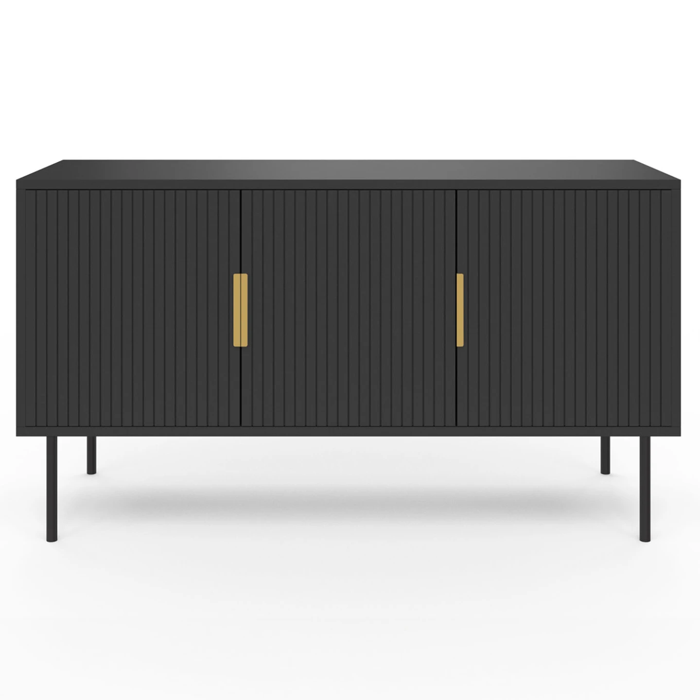 Buffet 110 cm MARCEL 3 portes lattes tasseau bois noir
