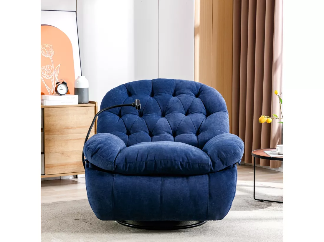 Fauteuil massant en tissu avec télécommande, pivotante et chauffée, 4 zones/5 modes/3 Minuteur, 155x92x90cm