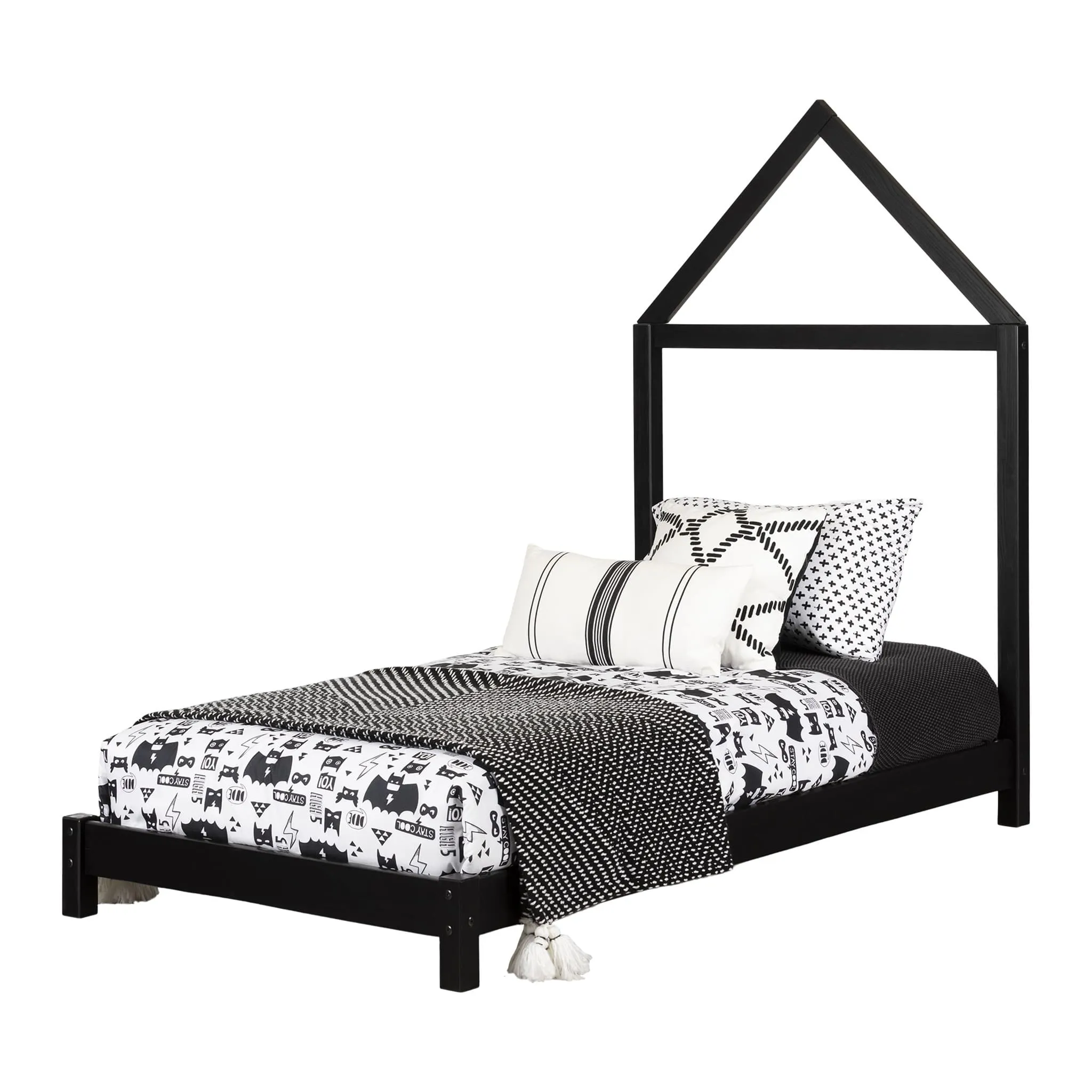 South Shore Lit avec Tête de Lit Maison Sweedi - Noir Mat
