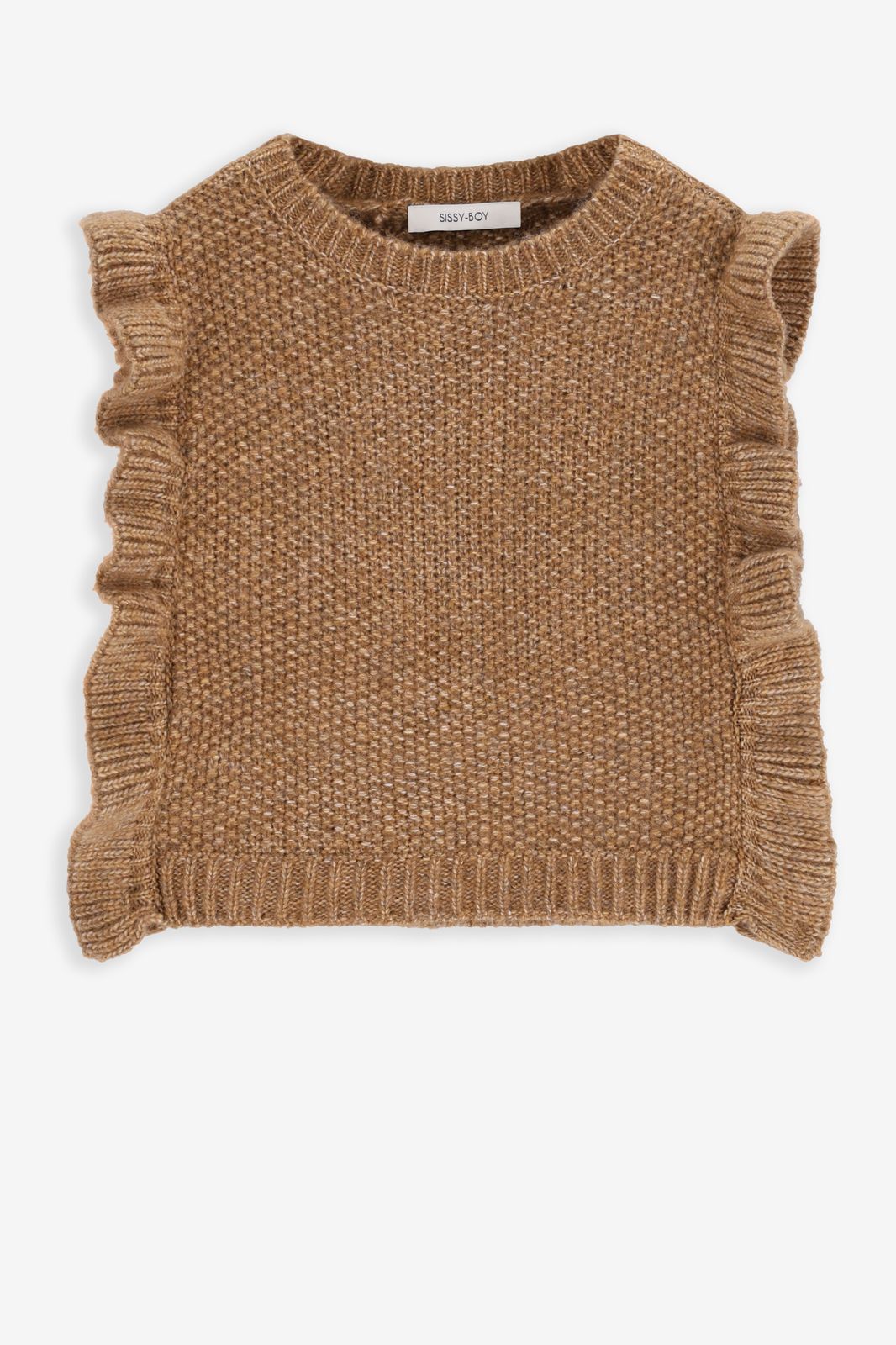 Bruine gebreide spencer met ruffles