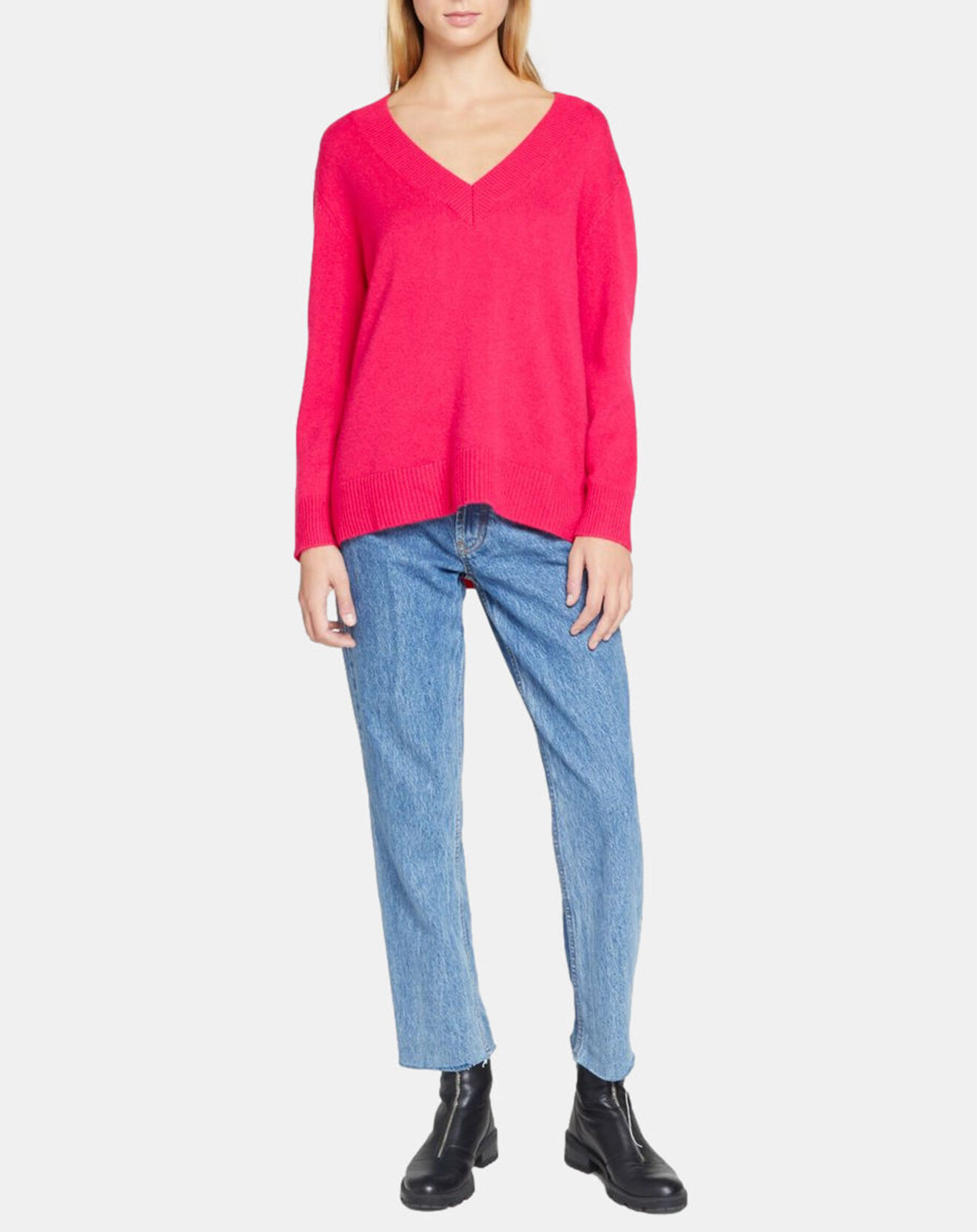 Galeries Lafayette Pull 100% Cachemire Zoé col V profond rose