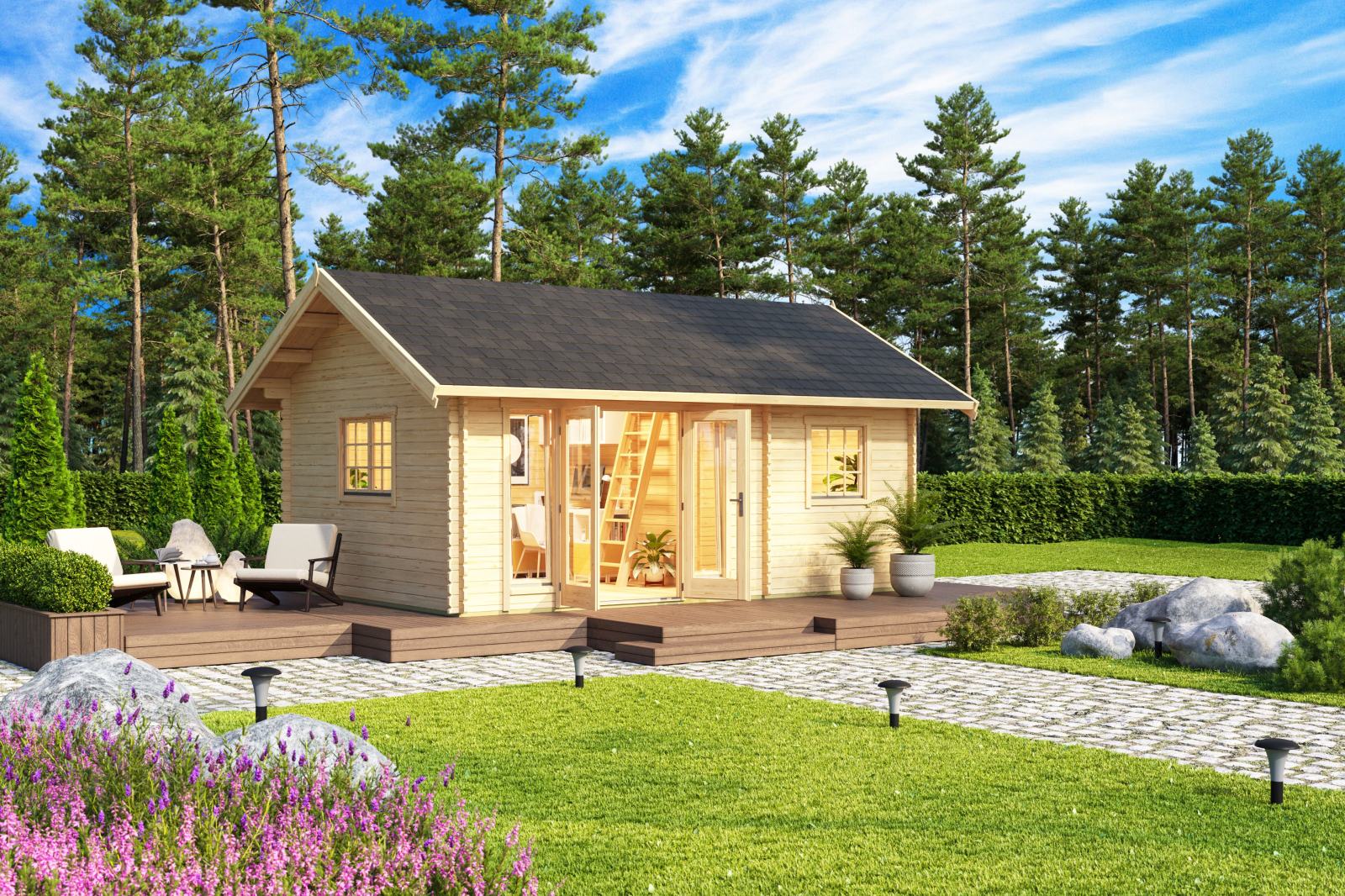 Gartenhaus CAROLINE 2.1 - natur - Fichte massiv - 575x390 cm