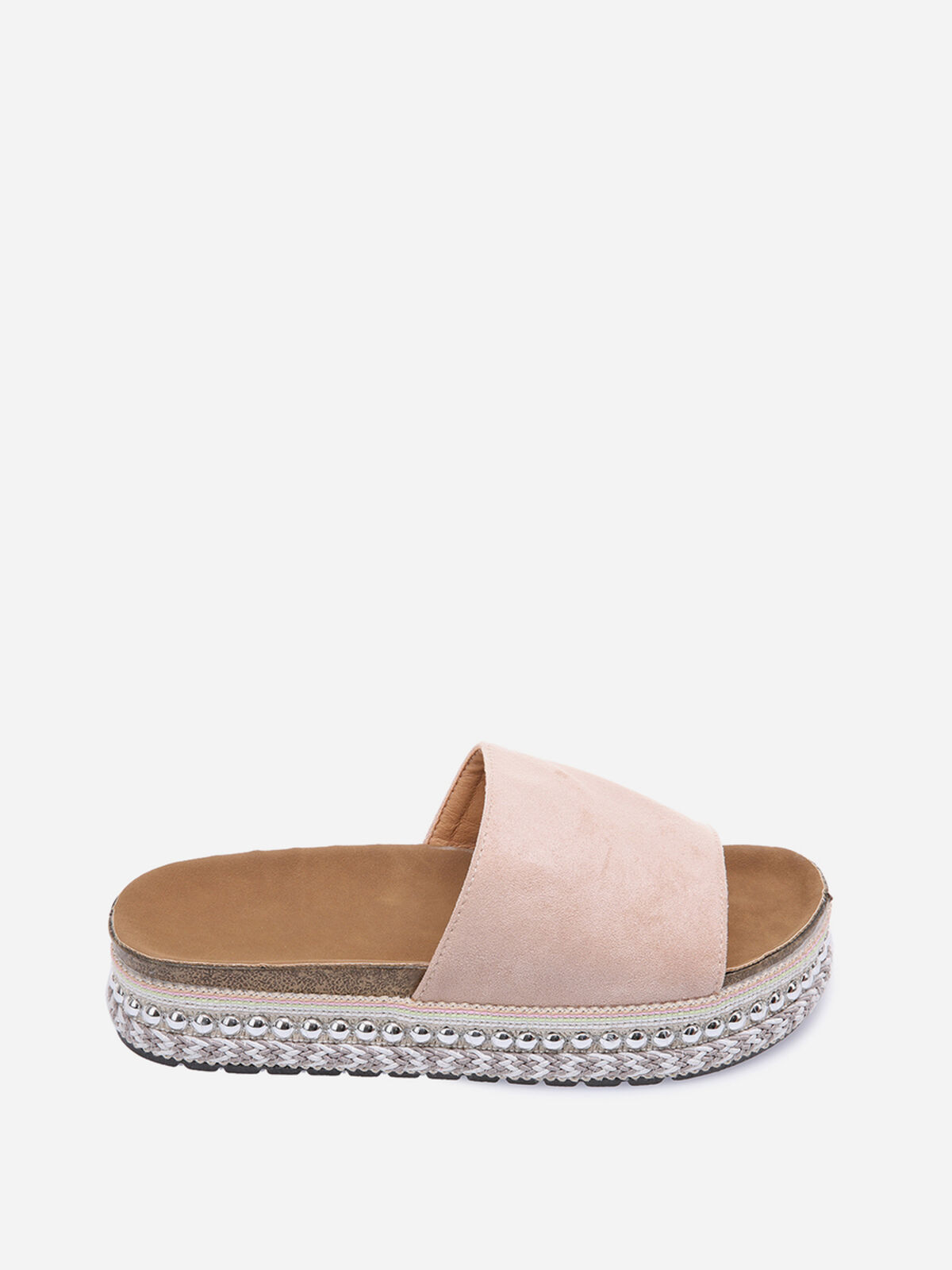 Mules à semelles cloutées et à motifs ethniques- Beige