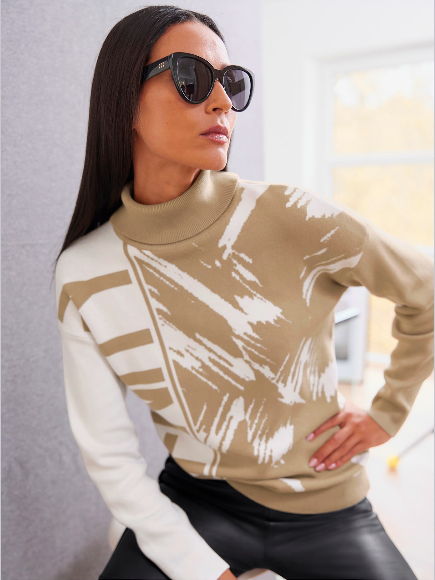 Pull à col roulé motif jacquard original