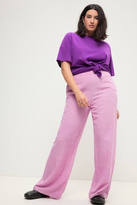 Leinenmix-Hose, Wide Legs, HighWaist, Elastikbund