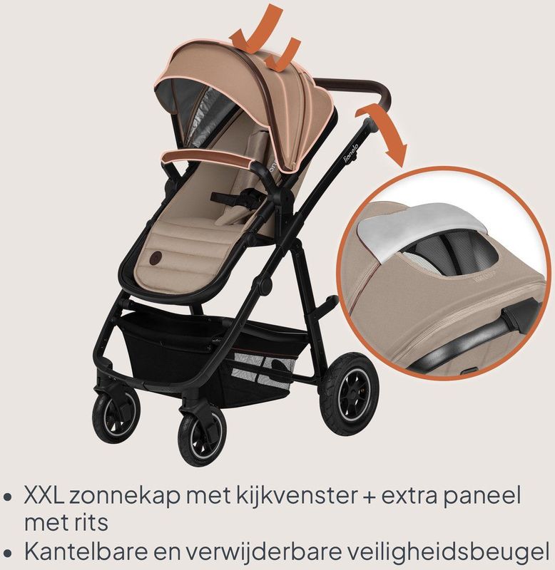 Lionelo Amber 3 in 1 - Kinderwagen - Geveerde Pompwielen - Reiswieg - Autostoel