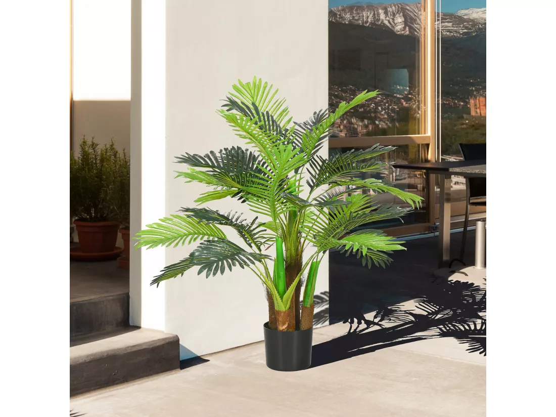 Palmier artificiel H.1 m arbre artificiel tronc branches lichen feuilles grand réalisme pot inclus