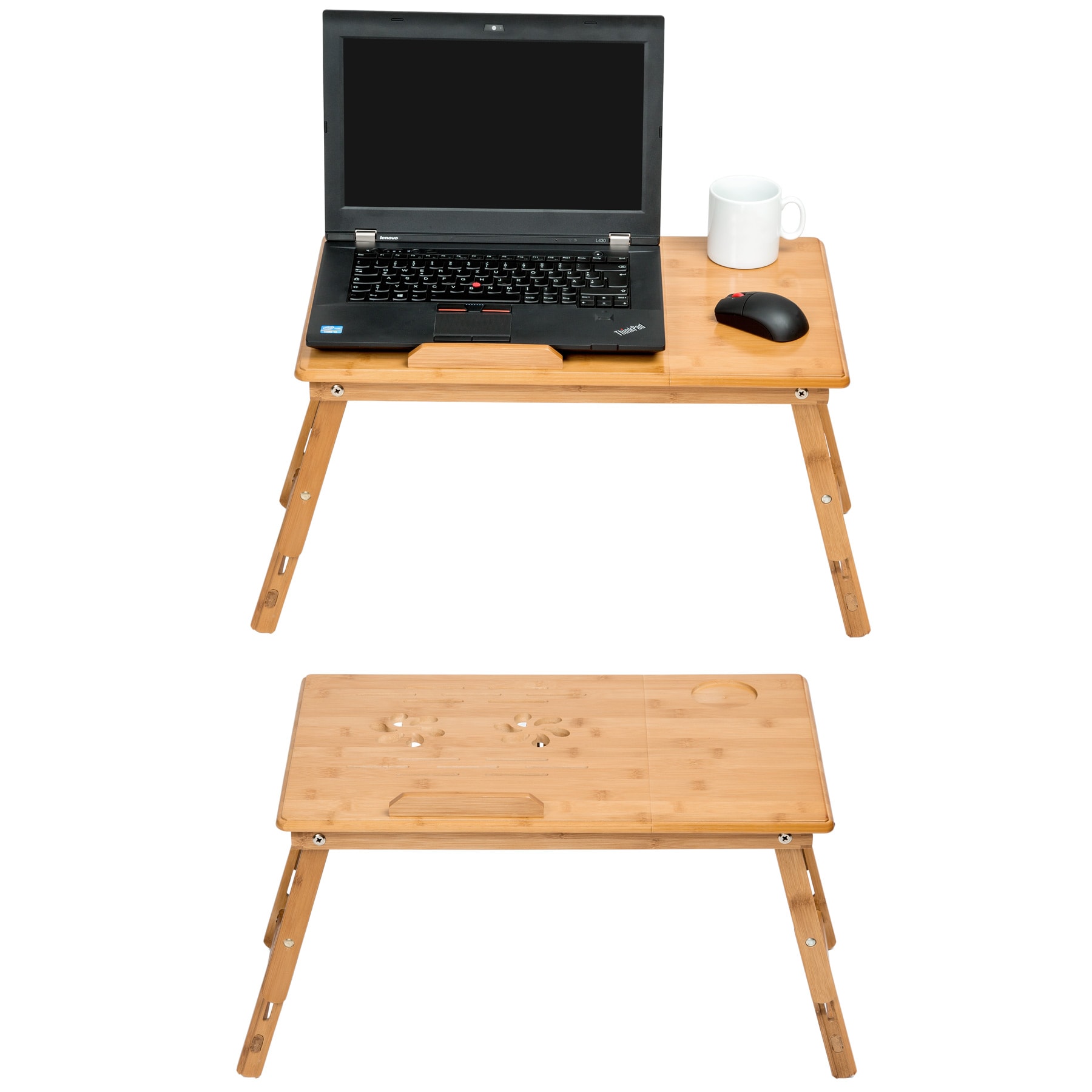 tectake® Laptoptisch, aus Bambus, klappbar und höhenverstellbar, ideale Belüftung, 55 x 35 x 26 cm