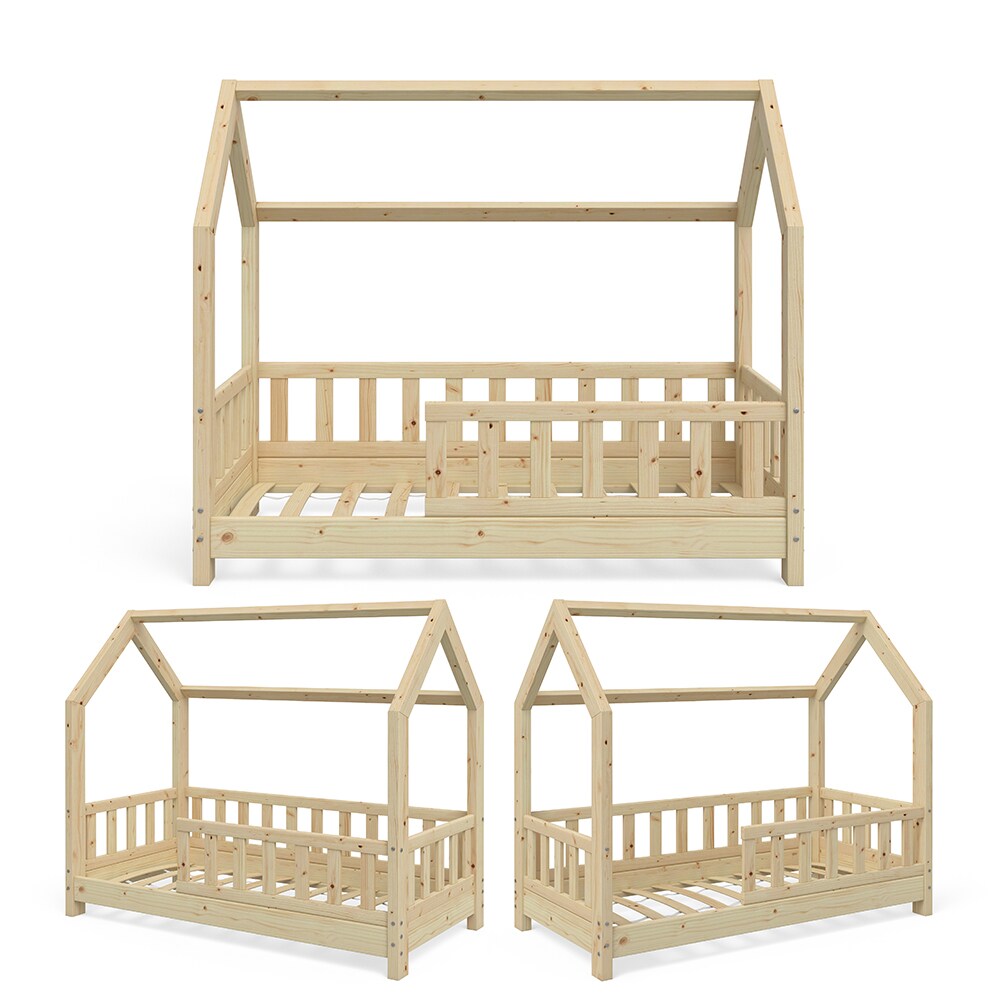VitaliSpa Kinderbett Kinderhaus Bett Holz Zaun Schlafen Spielbett Hausbett 70x140cm