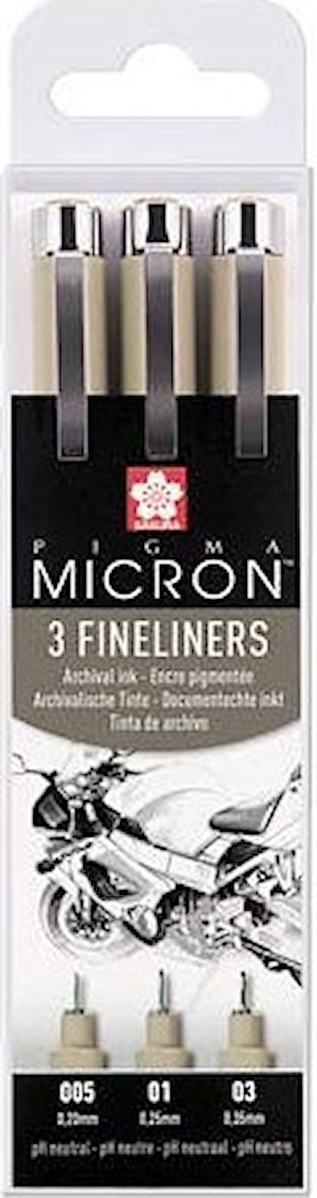 Sakura Pigma Micron fineliner Svart 0,2 mm + 0,25 mm + 0,3 mm svart 3-sett