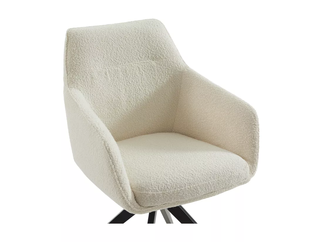 Lot de 2 chaises pivotantes avec accoudoirs - Tissu bouclette et métal noir - Blanc - MUSE de Maison Céphy