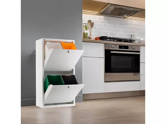 Poubelle cuisine - Poubelle tri sélectif – 4 compartiments de 20L –51,7(L)x91,7(H)x27,3(P) cm. - Blanc - EMI
