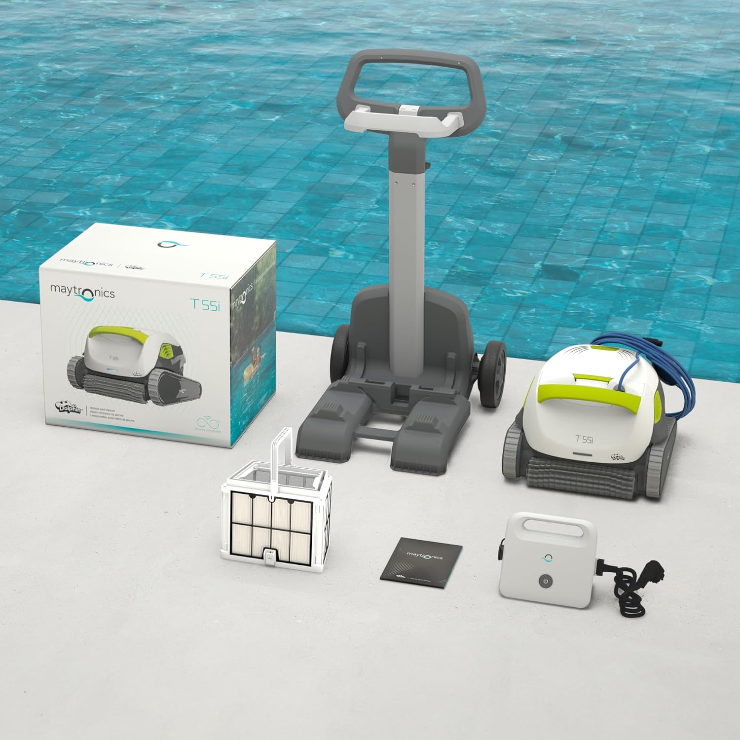 Dolphin T55i Robot Nettoyeur électrique avec Fil pour Piscine Hors-Sol Jusqu’à 12 m - Nettoyage Fond, parois et Ligne d'eau - Connectivité avec app