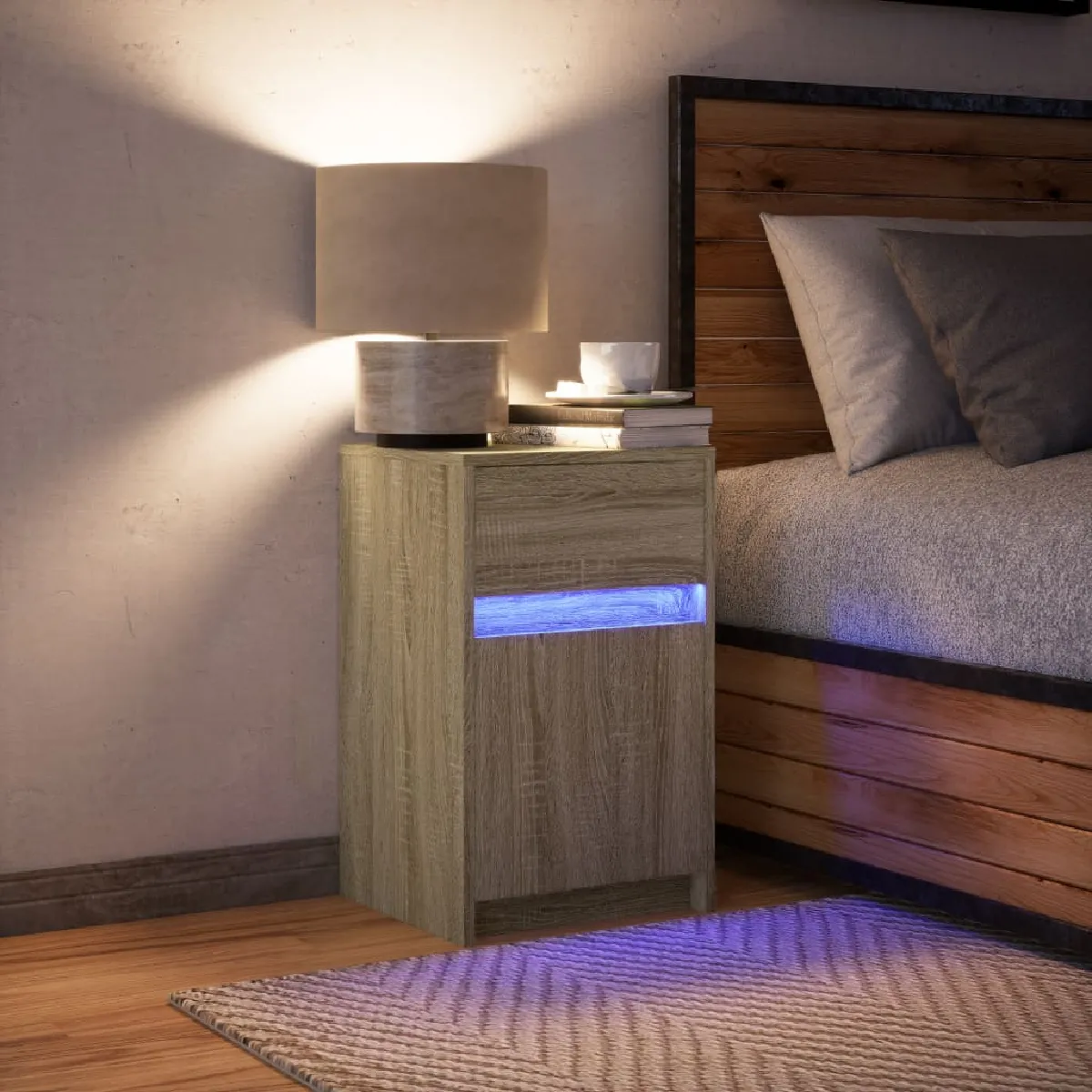 vidaXL Armoire chevet LED chêne sonoma