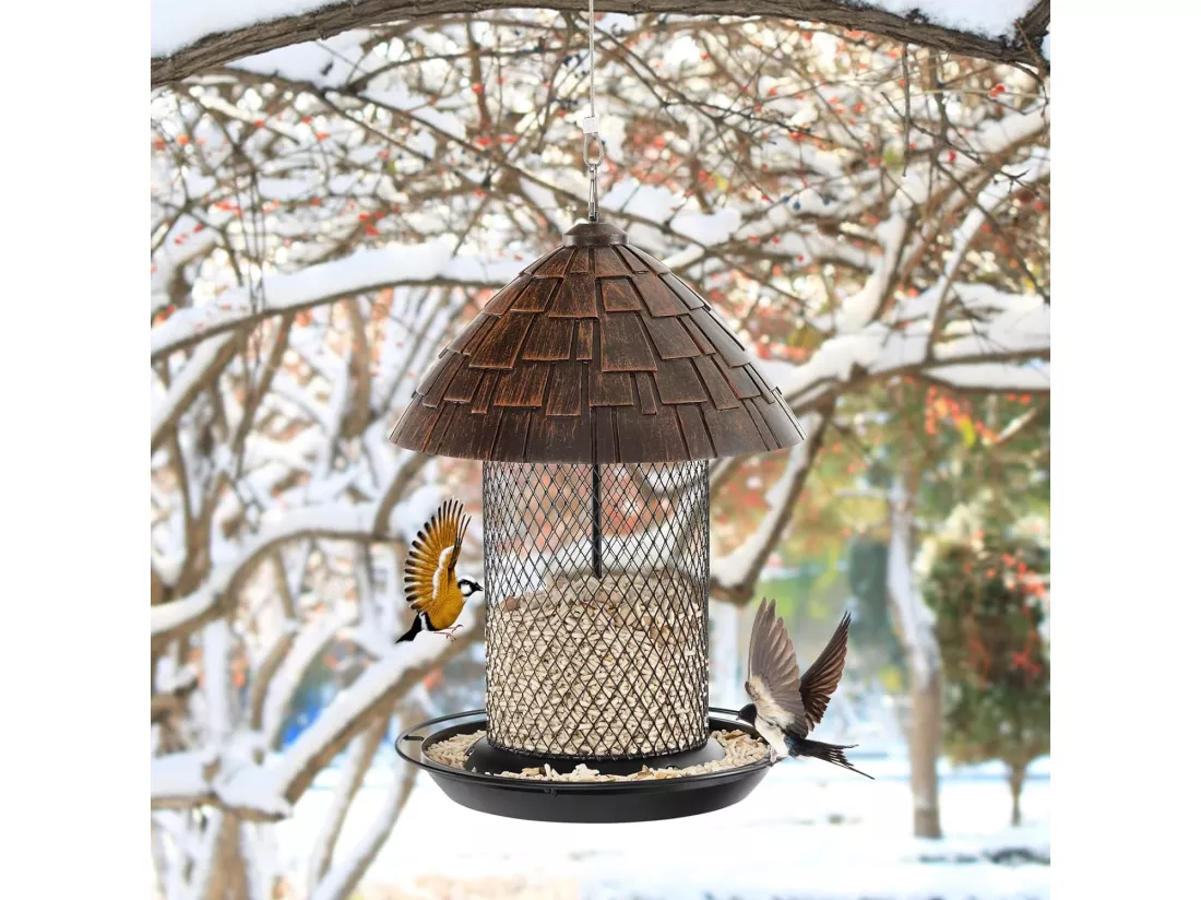 Mangeoire à Oiseaux Suspendue en Métal d'Extérieur