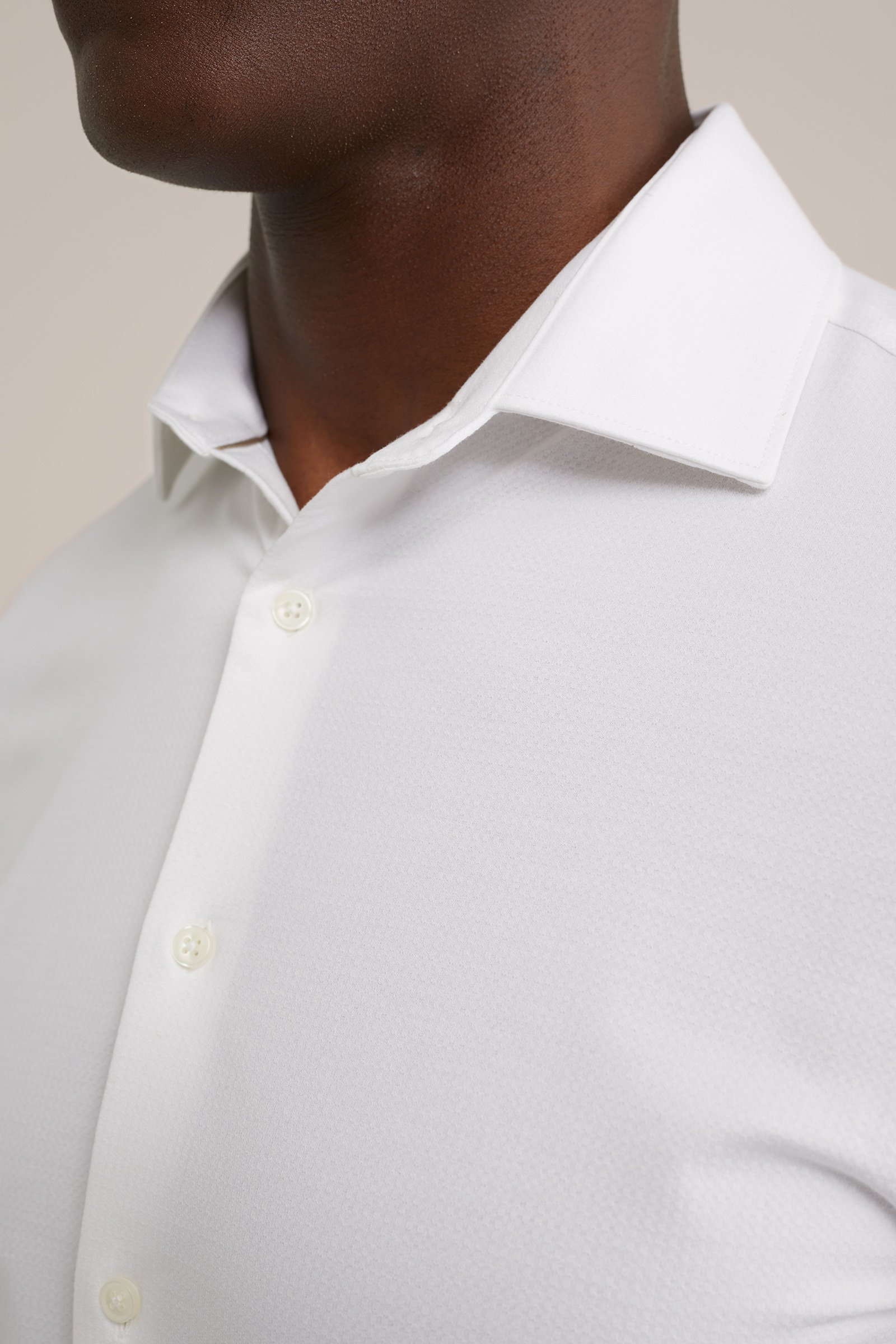 premium jacquard gebreid overhemd met structuur Fundamentals Wit