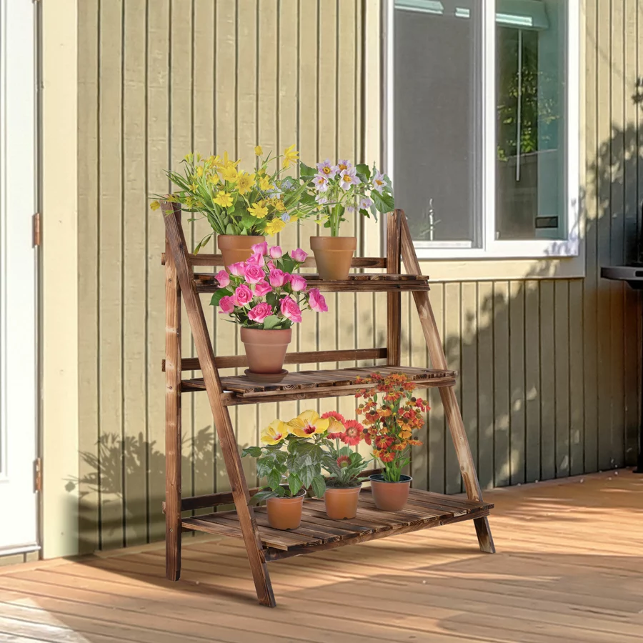 Outsunny Pflanzentreppe klappbar natur