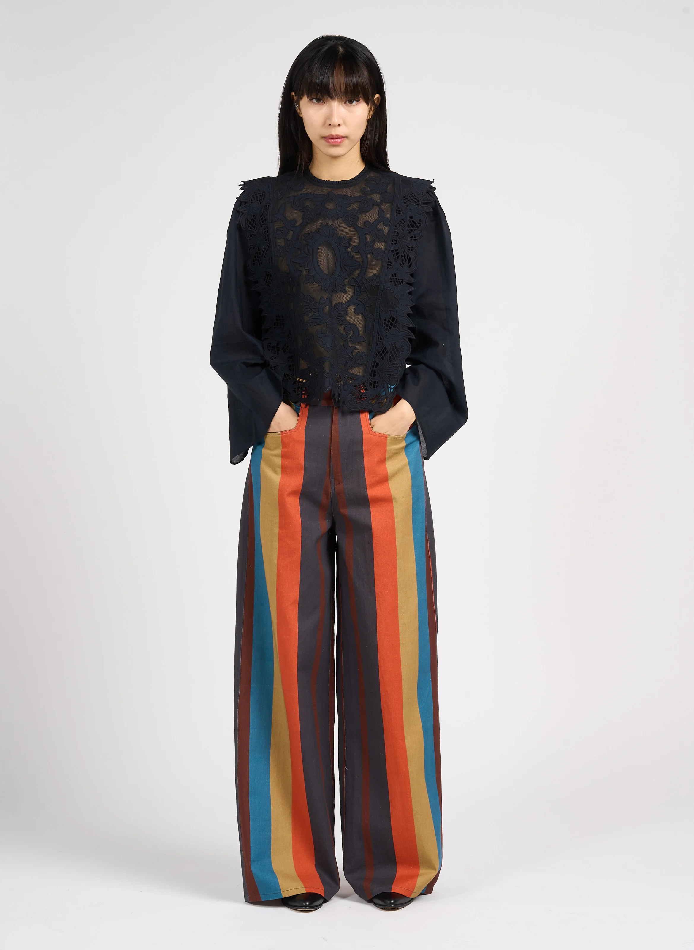 HAPPY - Pantalon droit rayé en coton | Orange