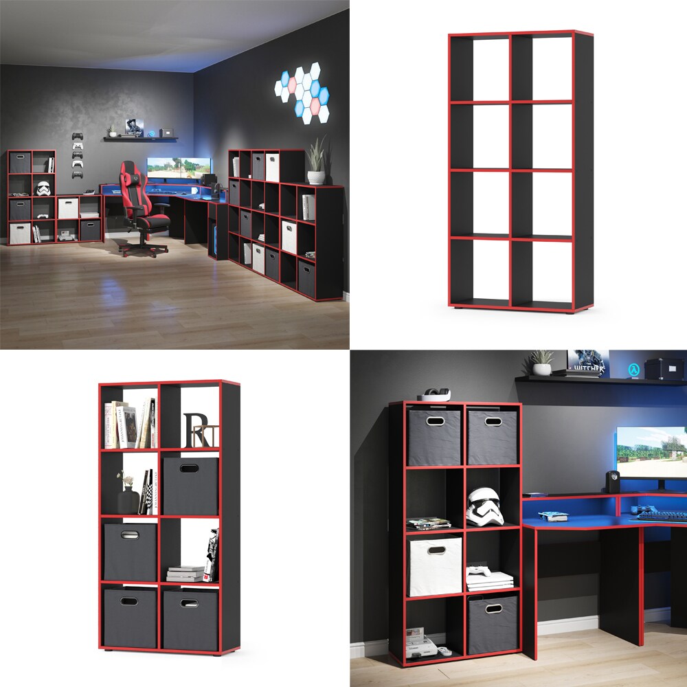 Vicco Raumteiler Standregal Bücherregal 8 Fächer Scutum Schwarz/Rot Hochregal