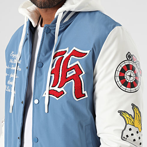Veste Teddy Capuche Bleu Clair Blanc