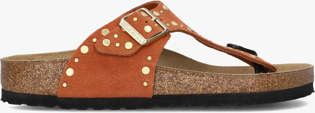 oranje birkenstock teenslippers gizeh rivet border