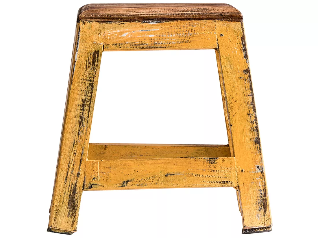 Repose- pied en bois de mahogany moutarde 30x30x30 cm