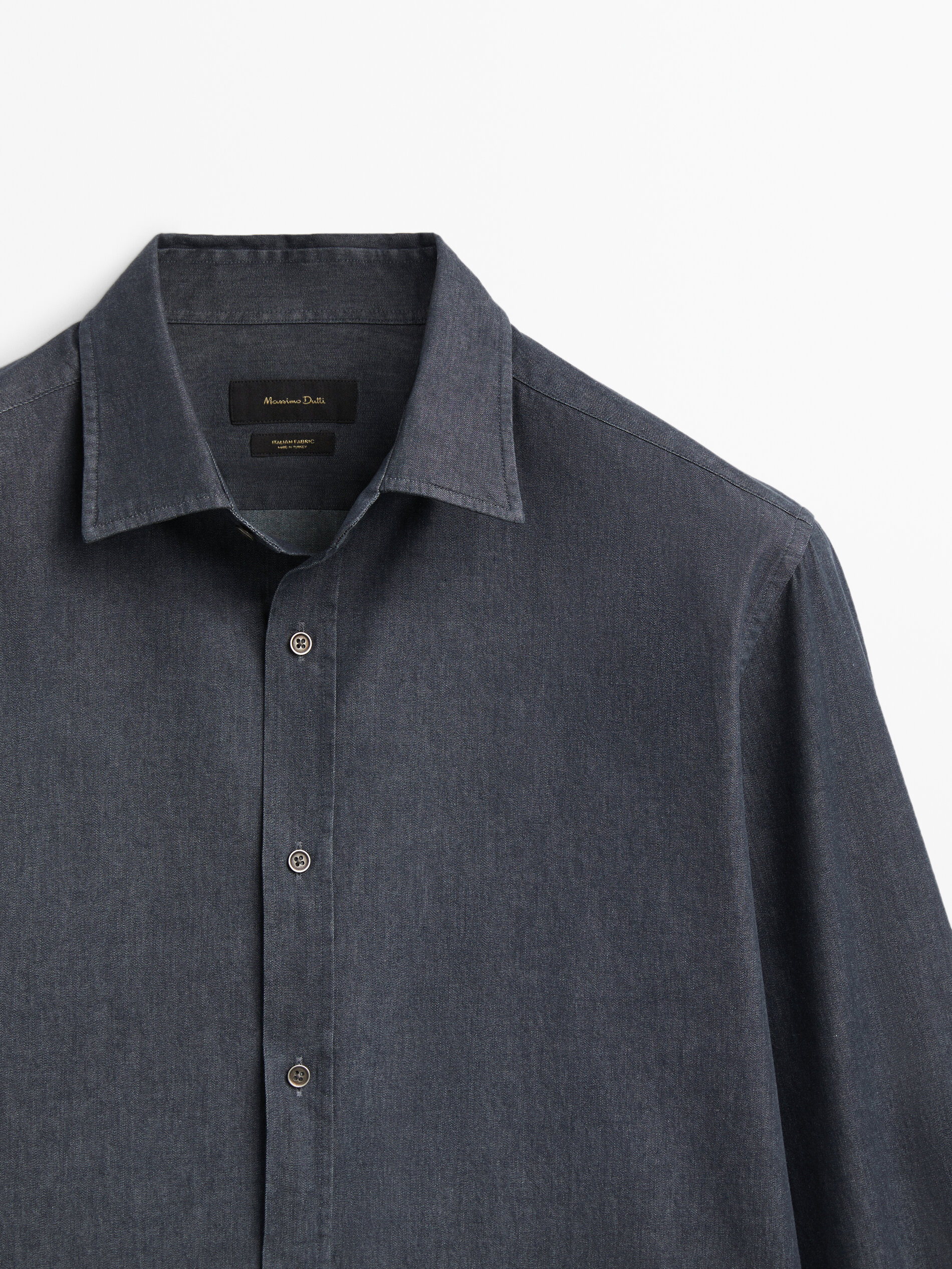 Camisa jeans de algodão lavado com modelagem regular - AZUL MARINHO