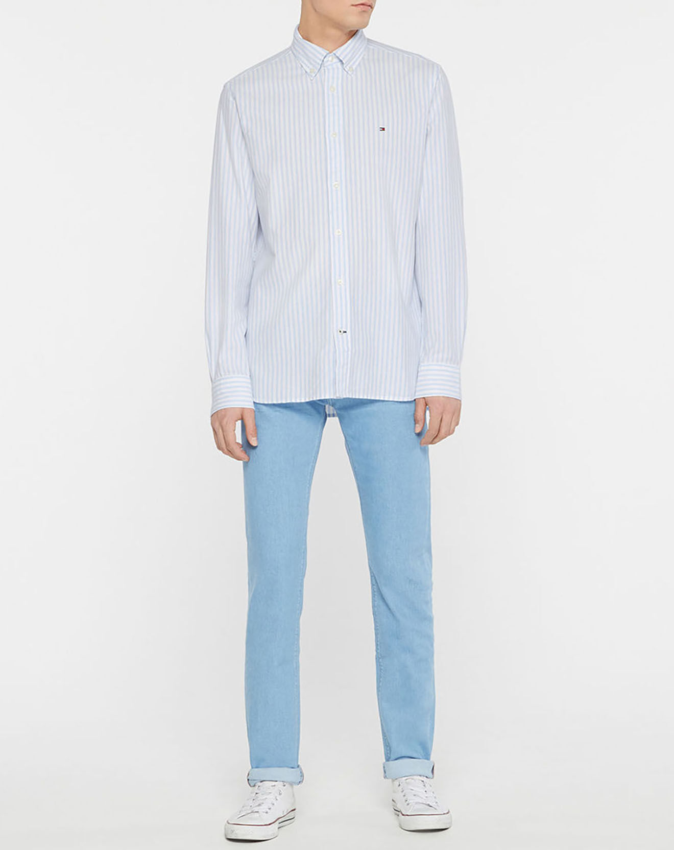 Tommy Hilfiger Chemise 100% Coton Bio regular fit oxford rayée bleu/blanc
