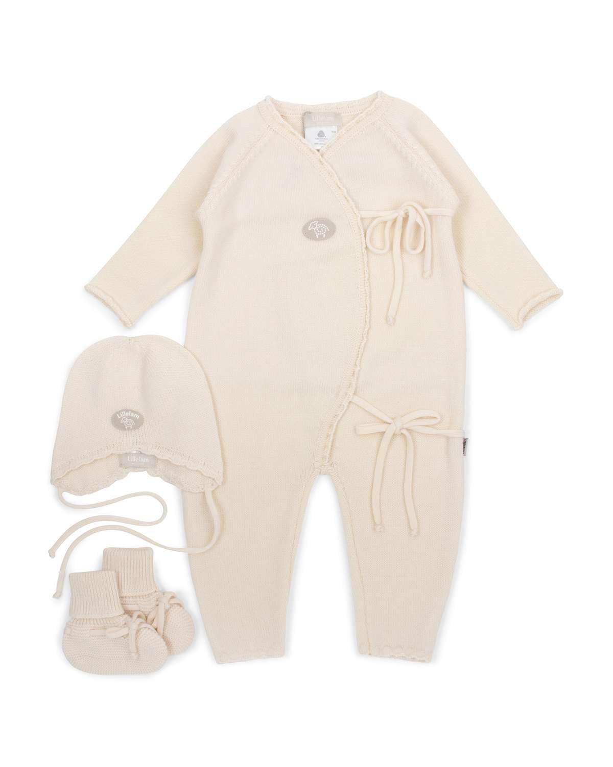 Hentesett Baby 3pk – Ulldress, babylue og ulltøfler – 100% Merino