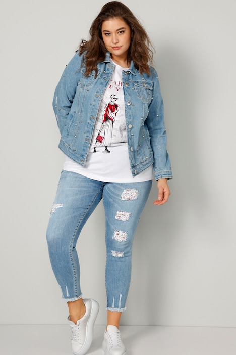 Jeansjacke, Ziernieten, Hemdkragen, Langarm