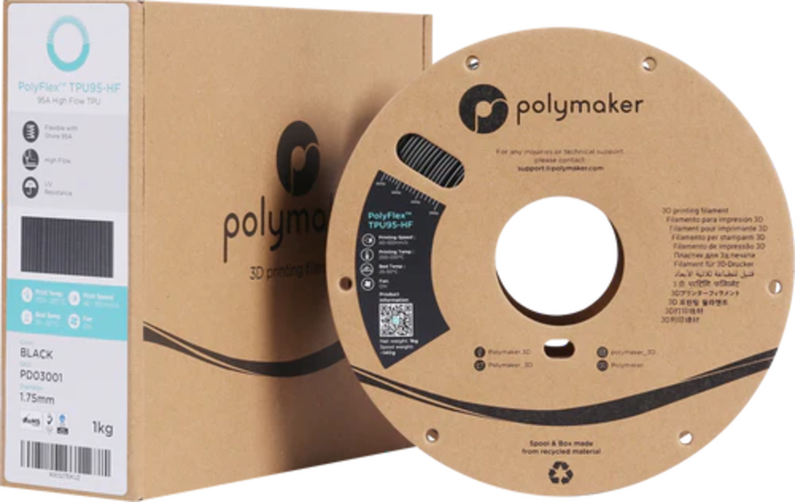 Polymaker  PolyFlex TPU95-HF Schwarz, 1,75 mm (1.000 g)    Speziell für den Hochgeschwindigkeitsdruck
