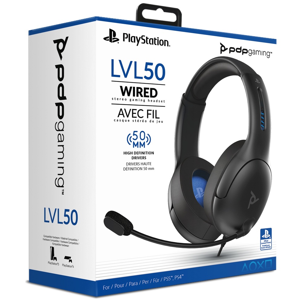 PDP Gaming Lizenziertes LVL 50 Kabelgebundenes Stereo-Headset für PS5, PS4 & PC – Schwarz