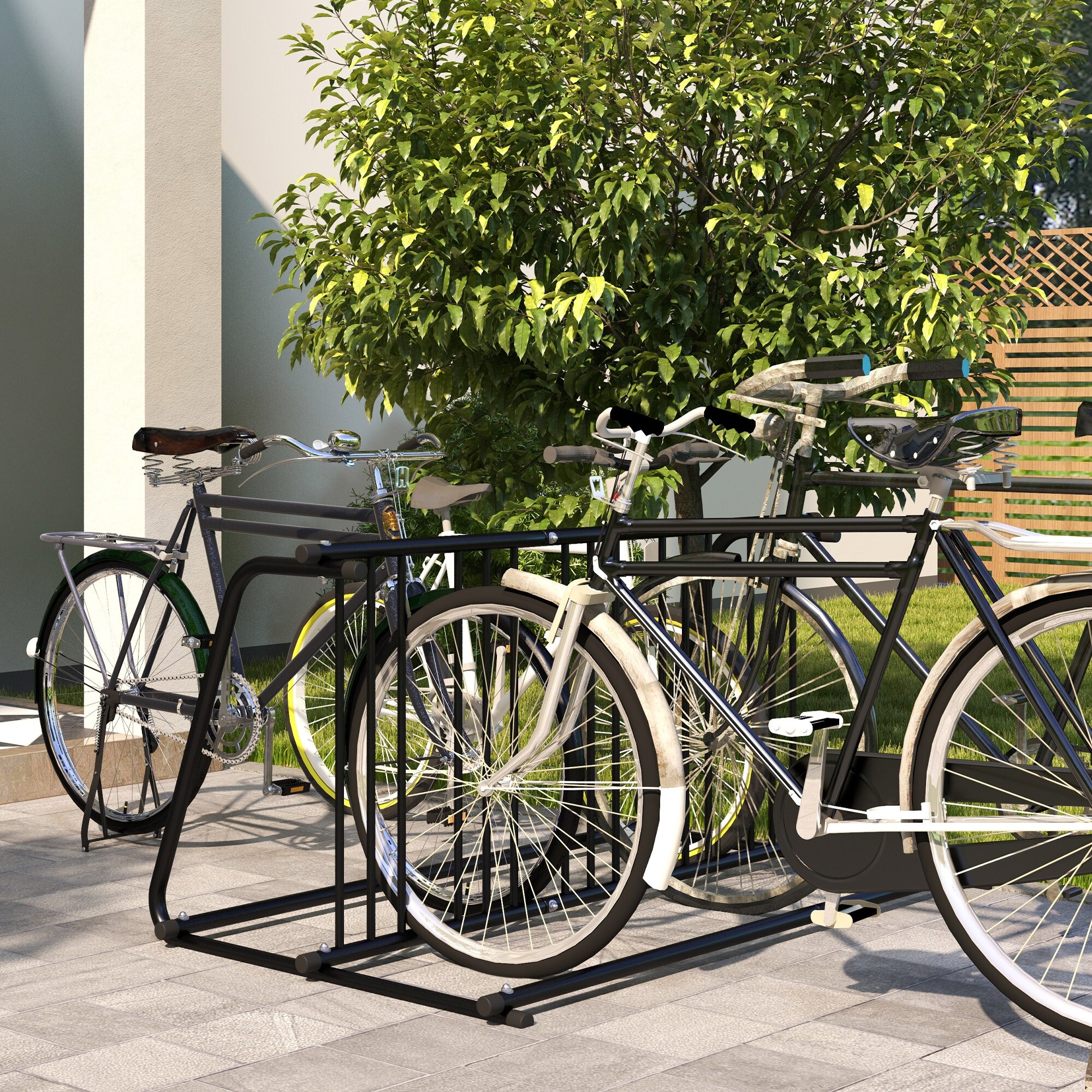 DURHAND Fahrradständer mit Platz für 6 Fahrräder schwarz 155L x 100B x 75H cm
