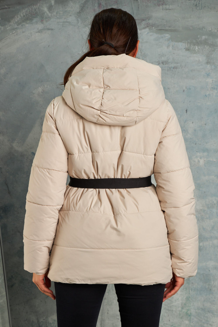 Doudoune courte matelassée ceinture à clip beige
