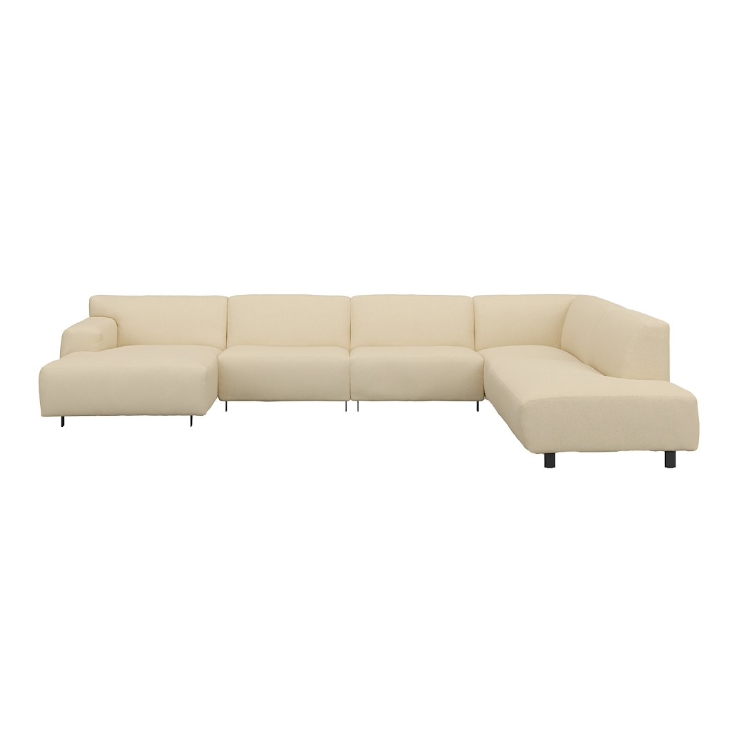 Vesta U-sofa Sjeselong venstre, 3-seter og åpen ende høyre. Big hjørnemodul, Tekstil Gianni Cream, sort metallben 10 cm, Comfort CM