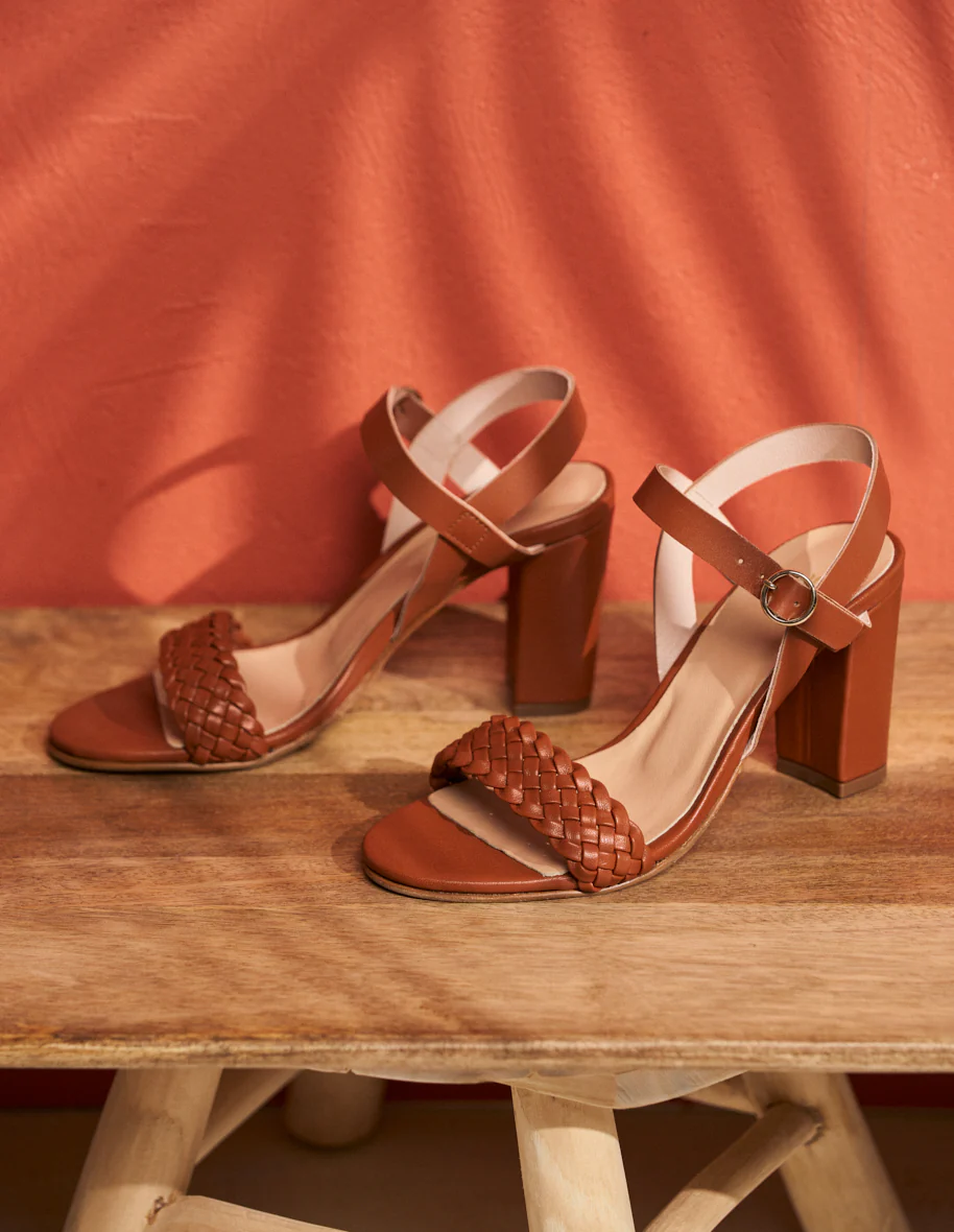 Sandales à talons Victoria H - Cuir cognac