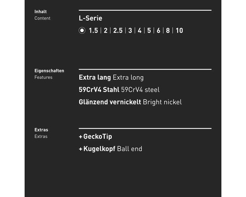 INBUS® 76893 Hoekschroevendraaierset, 9-delig, 1,5–10 mm, met GeckoTip® & kogelkop — Gemaakt in Duitsland