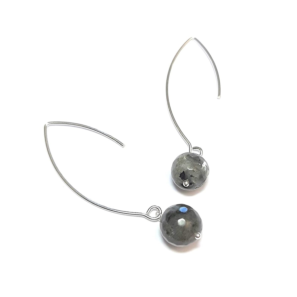 Boucles D'Oreilles Labradorite Noire Argent 925
