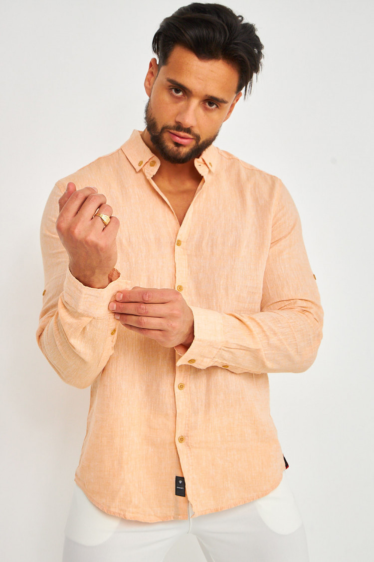 Chemise en lin orange manches longues