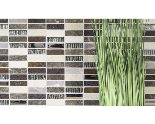 Glasmozaïek met natuursteen XCM SM48 bruin 29,8x30,4 cm