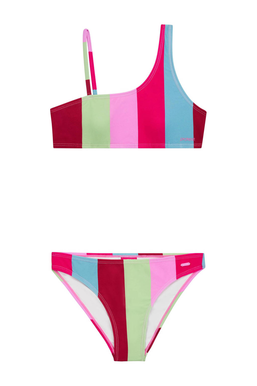 one shoulder bikini PRTFEE JR roze/blauw/groen