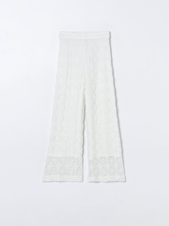 Calça flare de crochê - Branco-sujo