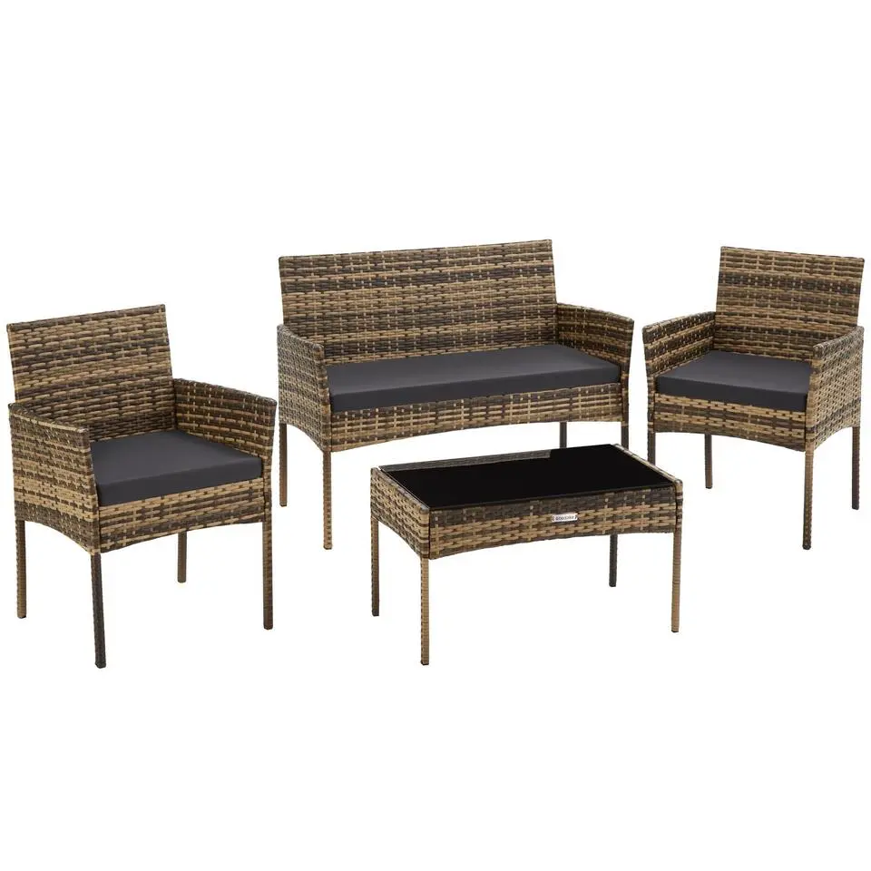 tectake Wicker loungeset Palese voor 4 persone - Natuur