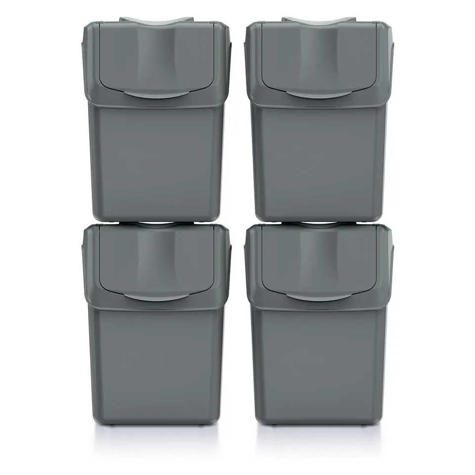 Prosperplast Afvalscheidingprullenbakken - 4x 20 liter - grijs