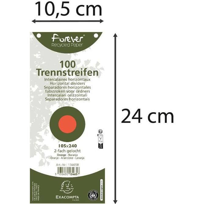 Paquet 100 fiches intercalaires horizontales unies perforées Forever - 105x240mm